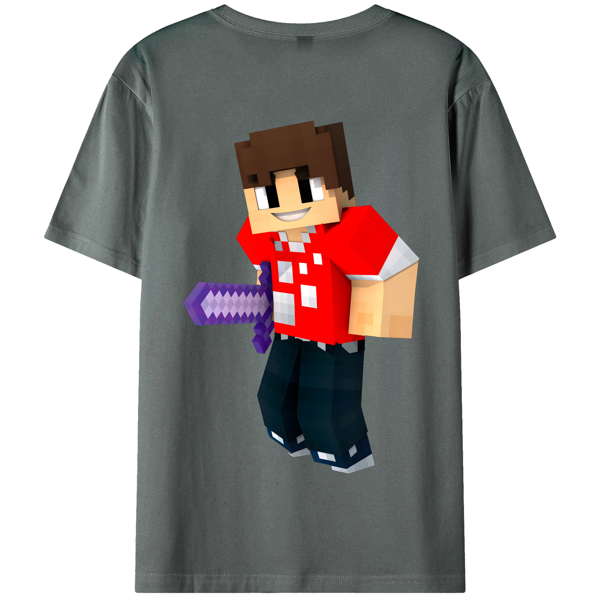（画像用） マインクラフト ブロックの世界 Minecraft MC Block world 綿100％半袖Tシャツ（背面プリント）